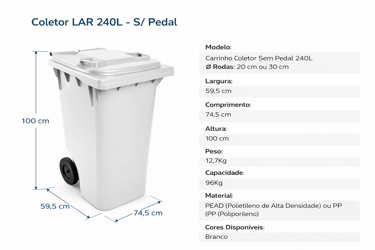 Coletor de Lixo Branco 240 Litros