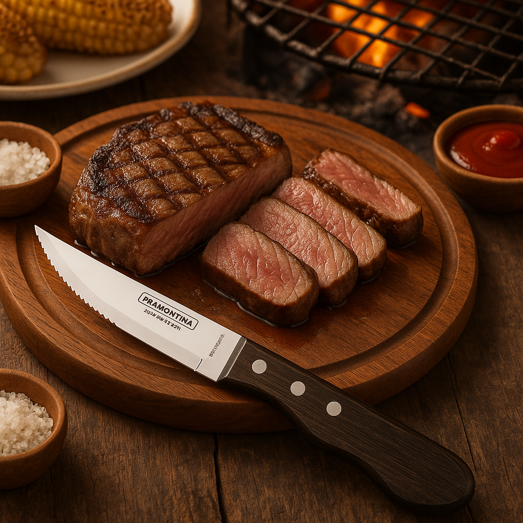 Faca Churrasco Jumbo Tramontina Inox Cabo Madeira Polywood Castanho