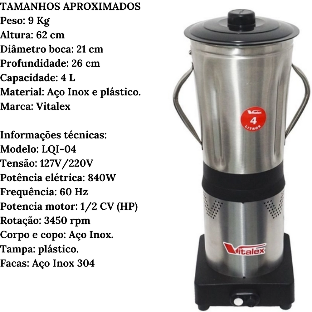 Liquidificador Industrial 4L Aço Inox - A Gourmet