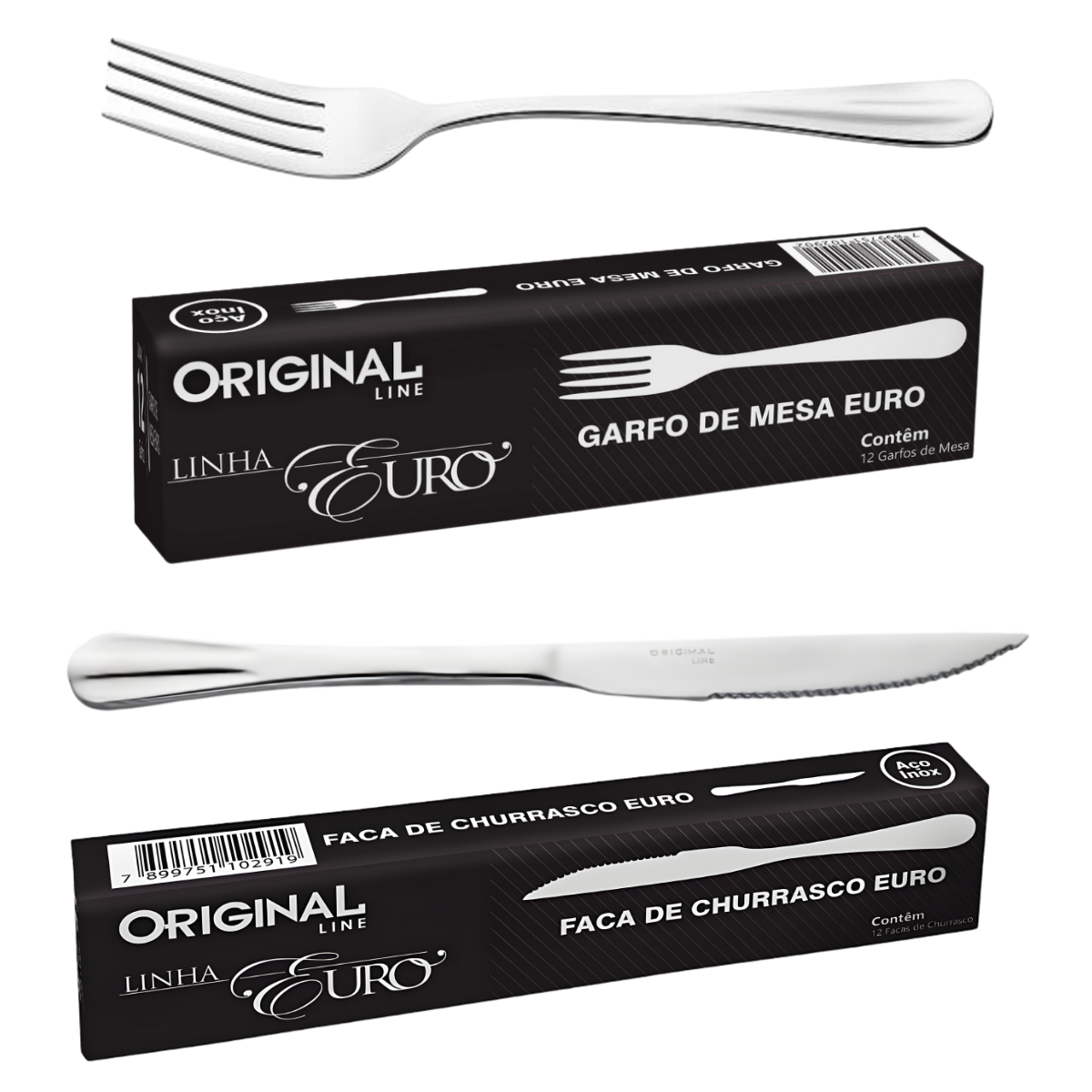 Kit Garfo de Mesa e Faca Churrasco Euro 24Pçs
