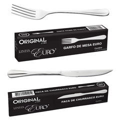 Kit Garfo de Mesa e Faca Churrasco Euro 24Pçs