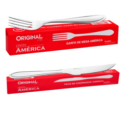 Kit Garfo Mesa Faca Churrasco América 24Pçs