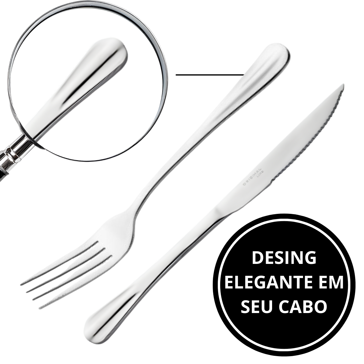 Kit Garfo de Mesa e Faca Churrasco Euro 24Pçs