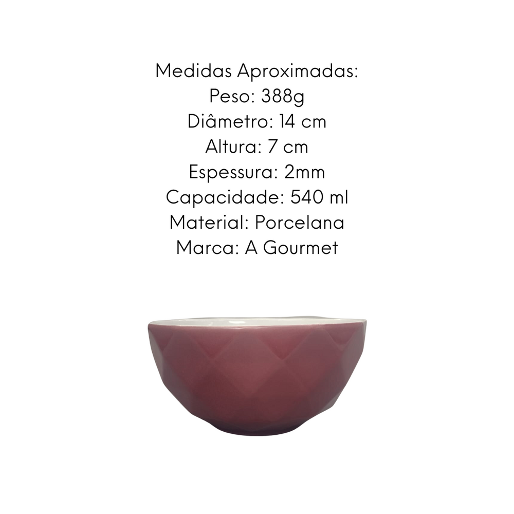 Tigela Bowl de Porcelana Vinho 540ml Etilux