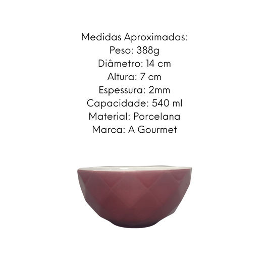 Tigela Bowl de Porcelana Vinho 540ml