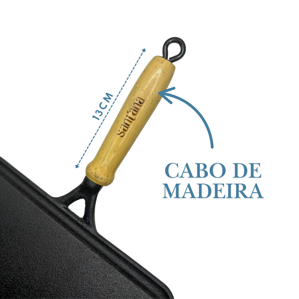 Bifeteira de Ferro Fundido Cabo Madeira - A Gourmet