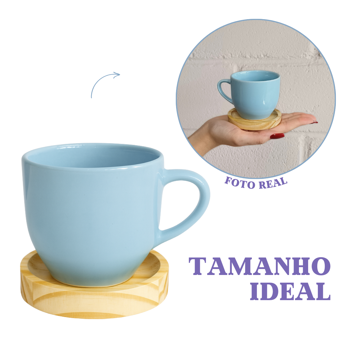 Jogo 6 Xícara De Chá Porcelana Café Casa Com Pires Madeira Azul