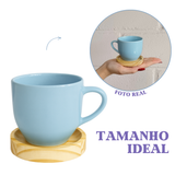 Jogo 6 Xícara De Chá Porcelana Café Casa Com Pires Madeira Azul