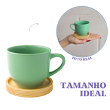 Jogo 6 Xícara De Chá Porcelana 170ml Com Pires Madeira Verde