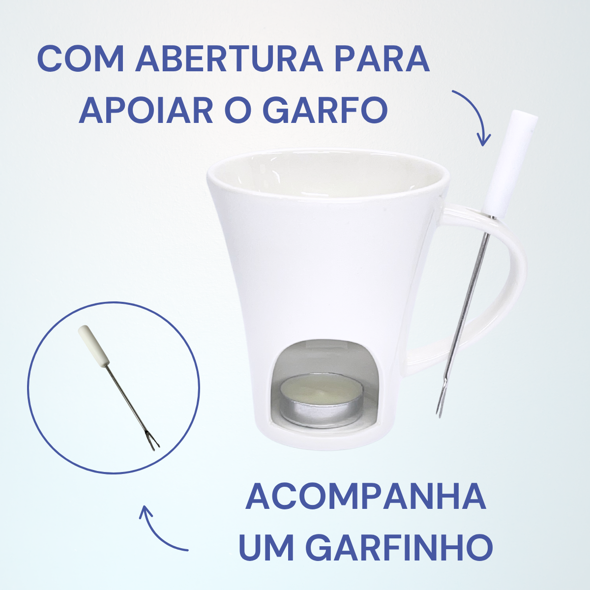 Caneca de Fondue com Garfo e Vela - A Gourmet