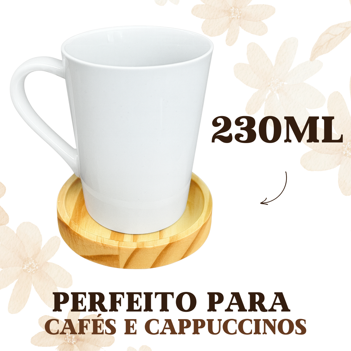 Xicara porclena 230ml pires madeira