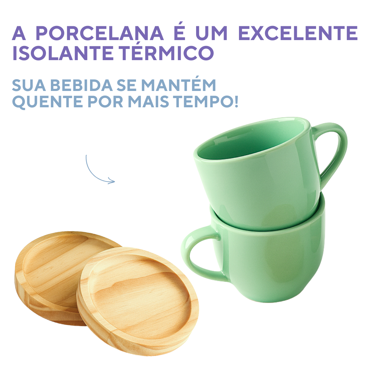 Jogo 6 Xícara De Chá Porcelana 170ml Com Pires Madeira Verde