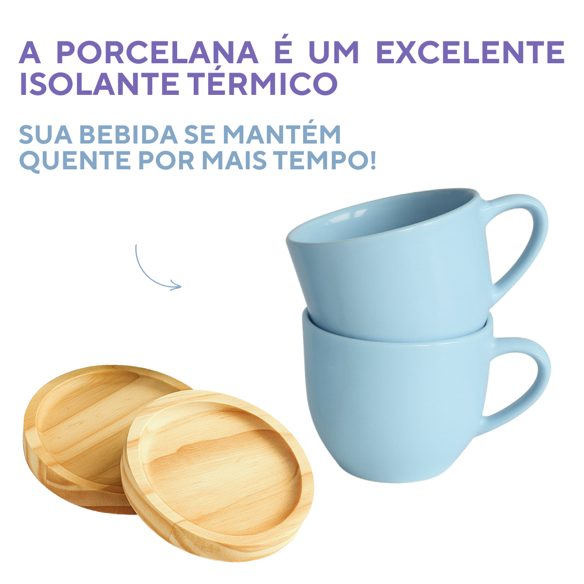 Jogo 6 Xícara De Chá Porcelana Café Casa Com Pires Madeira Azul