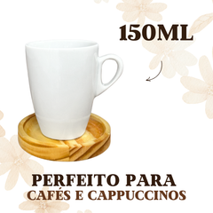Xicara 150ml Porcelana Com Pires Madeira Redondo