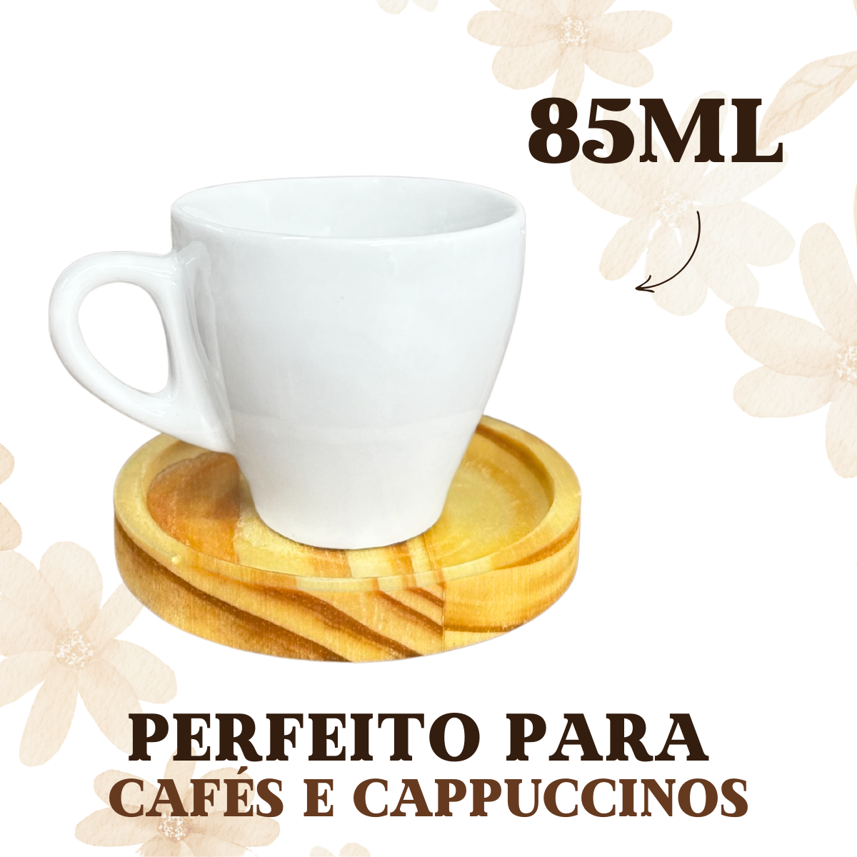 Xicara Segunda Linha 85ml Com Pires de Madeira