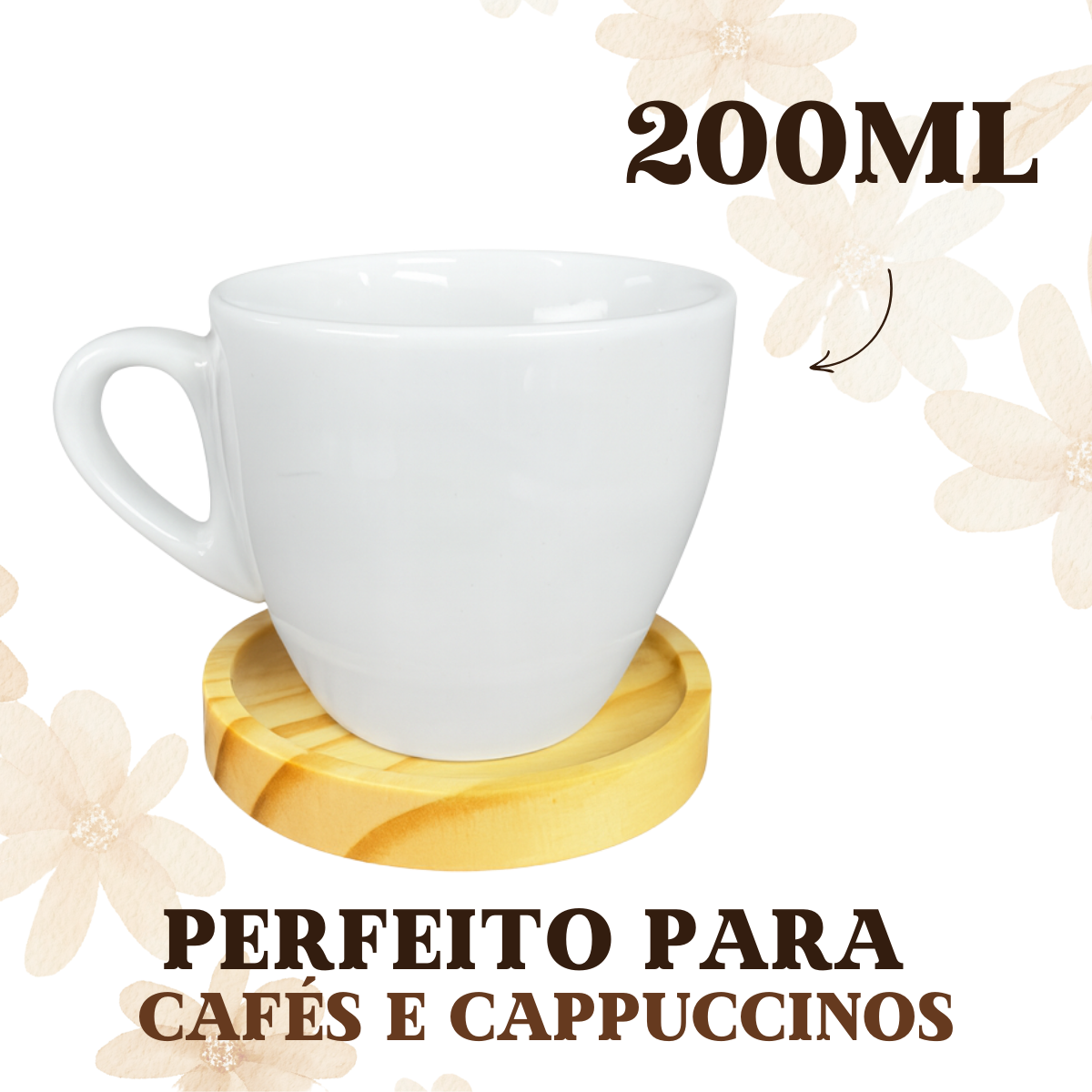 Xicara 200ml Segunda Linha Com Pires Redondo Madeira