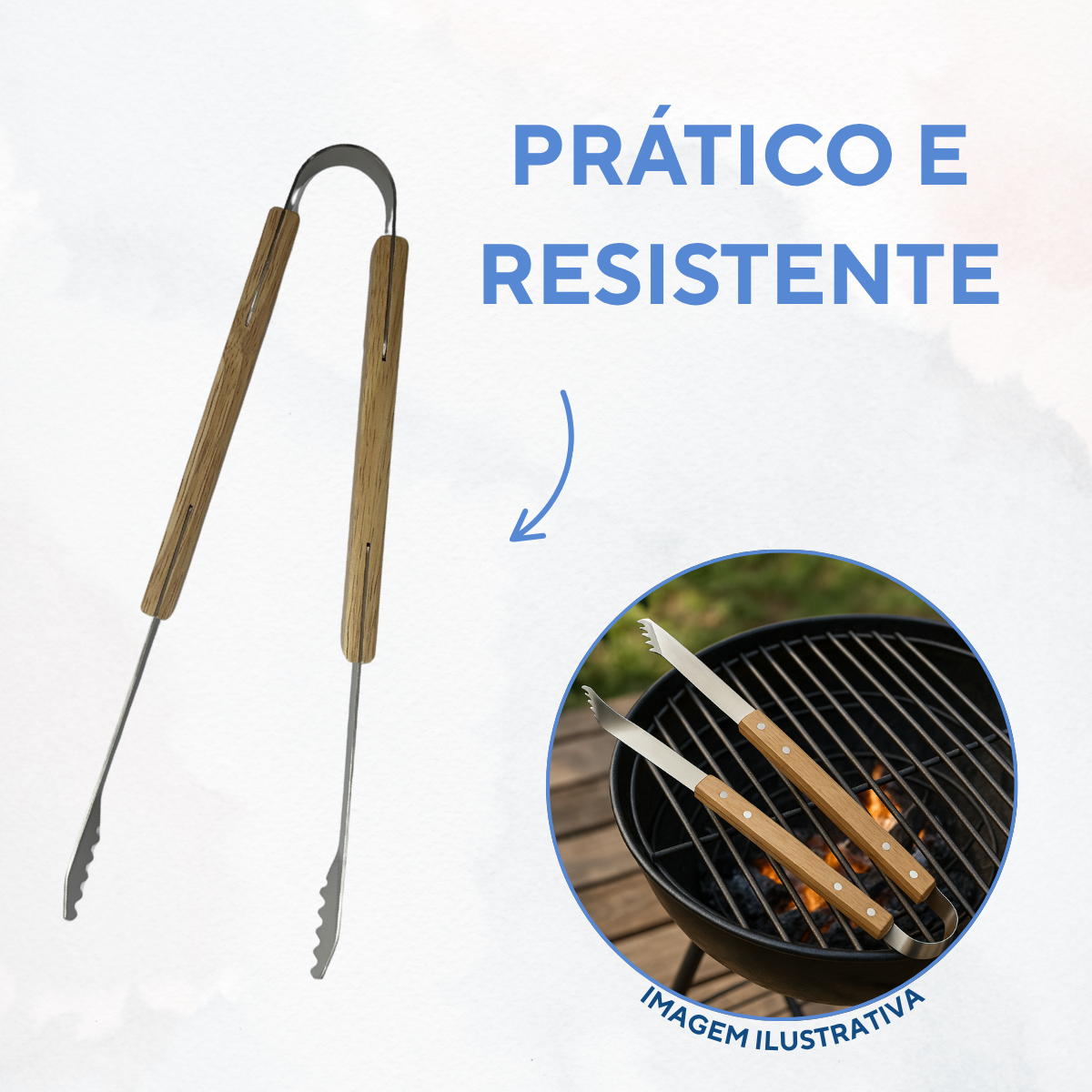 Pegador Churrasco Aço Inox Cabo Madeira