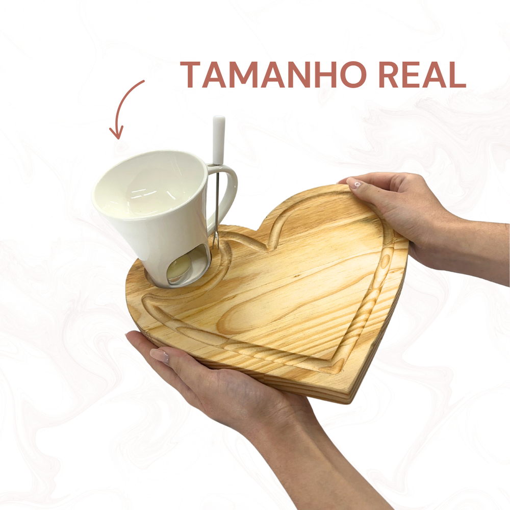 Caneca Fondue com Tabua Coração - A Gourmet