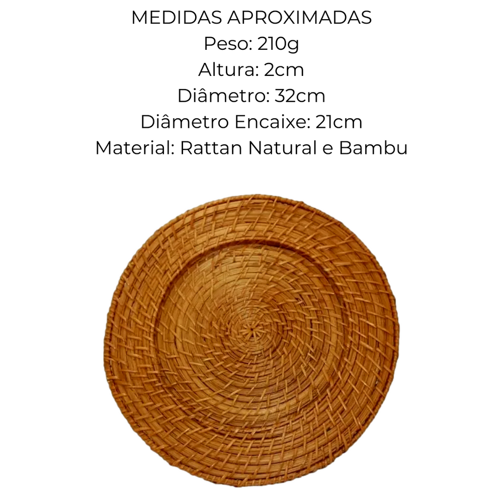 Sousplat Retangular Rattan e Bambu GZT