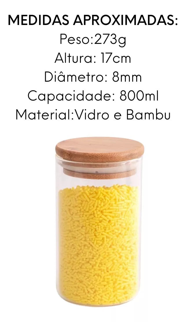 Pote Hermético Vidro Tampa Bambu Redondo 800ml Class Home