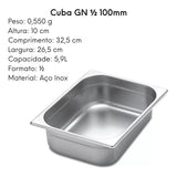 Cuba GN 1/2 100mm em Aço Inox 201 - A Gourmet