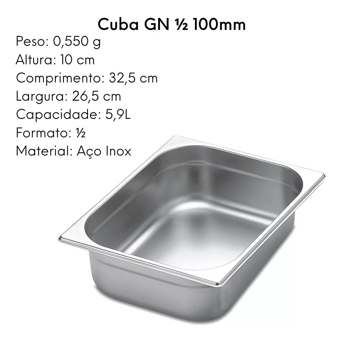 Cuba GN 1/2 100mm em Aço Inox 201 - A Gourmet