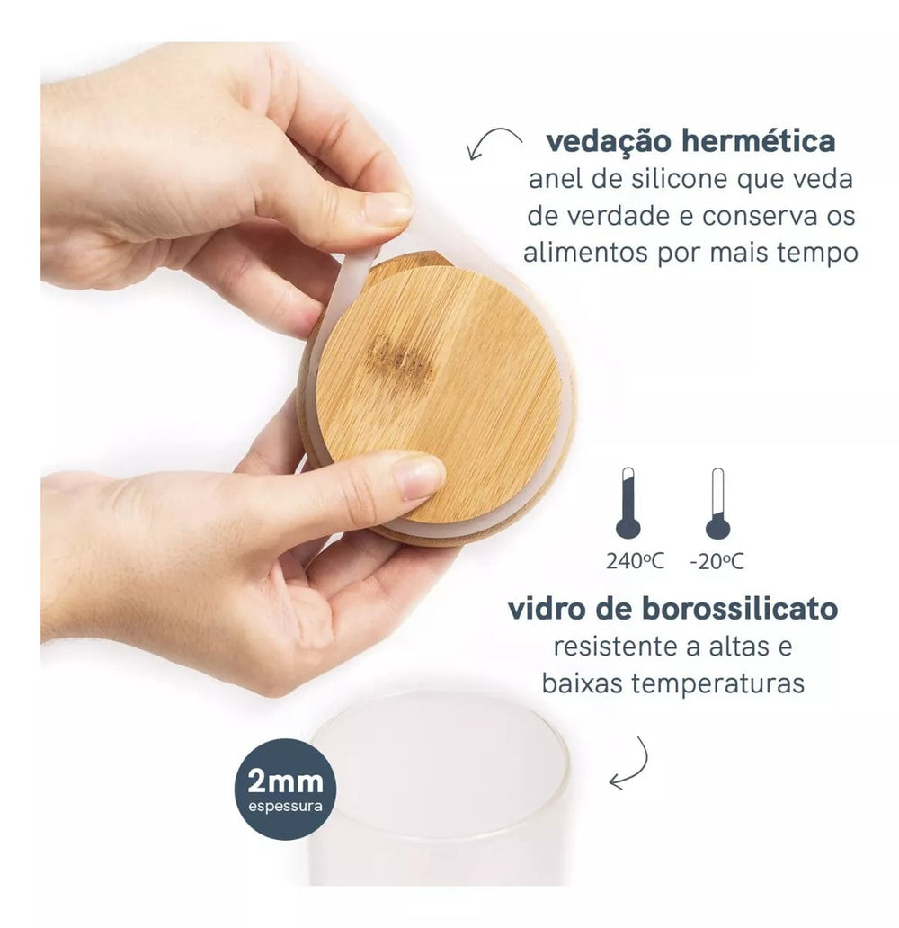 Pote Hermético Vidro Tampa Bambu Redondo 800ml Class Home