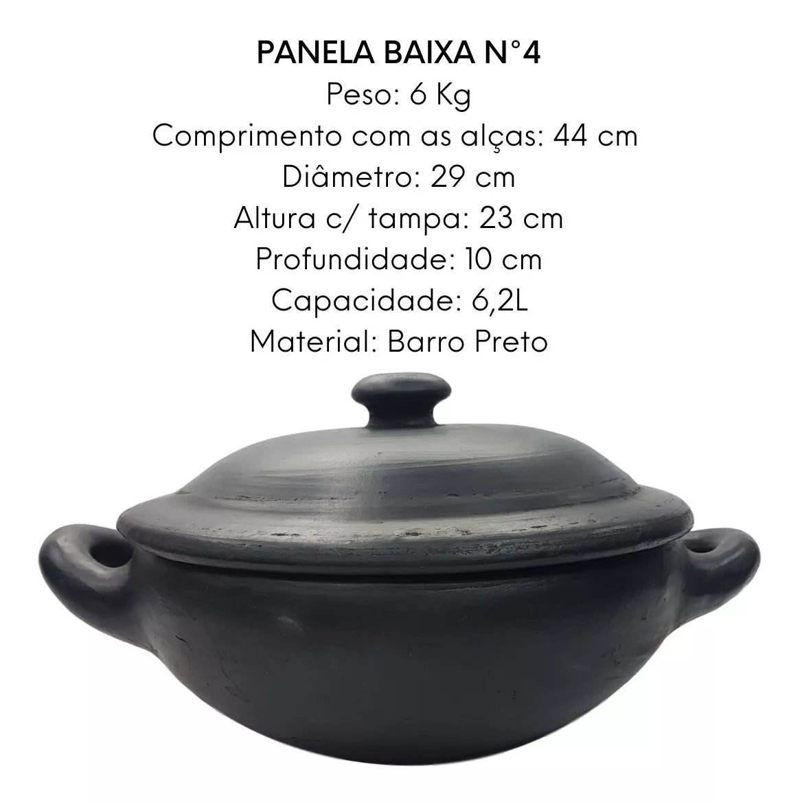 Caçarola de Barro Preto Capixaba 5 Litros N4 Artesanato Vilas Boa
