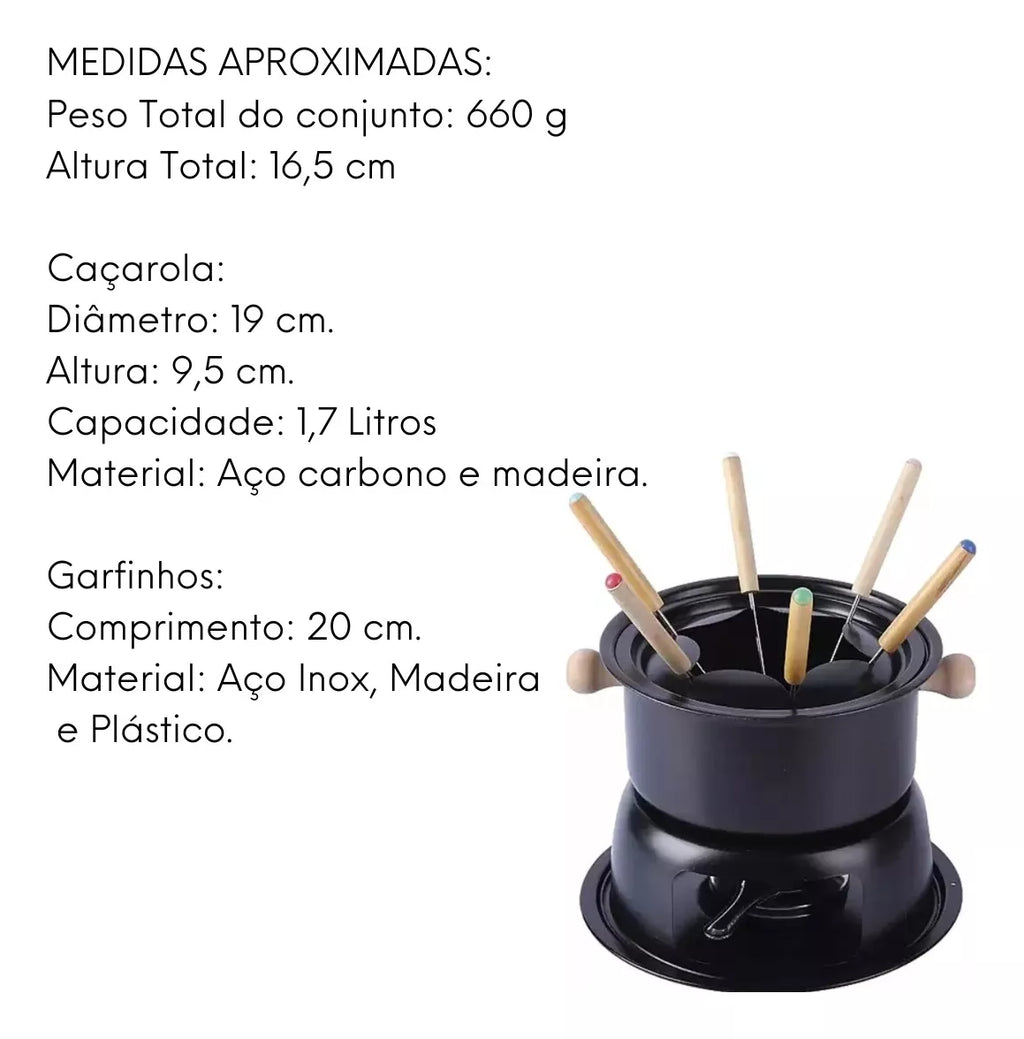 Conjunto Para Fondue Lucerna 11Pçs Preto - A Gourmet