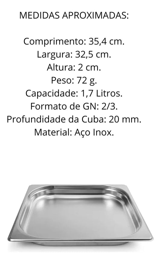 Cuba 2/3 20mm em Aço Inox 1,7L