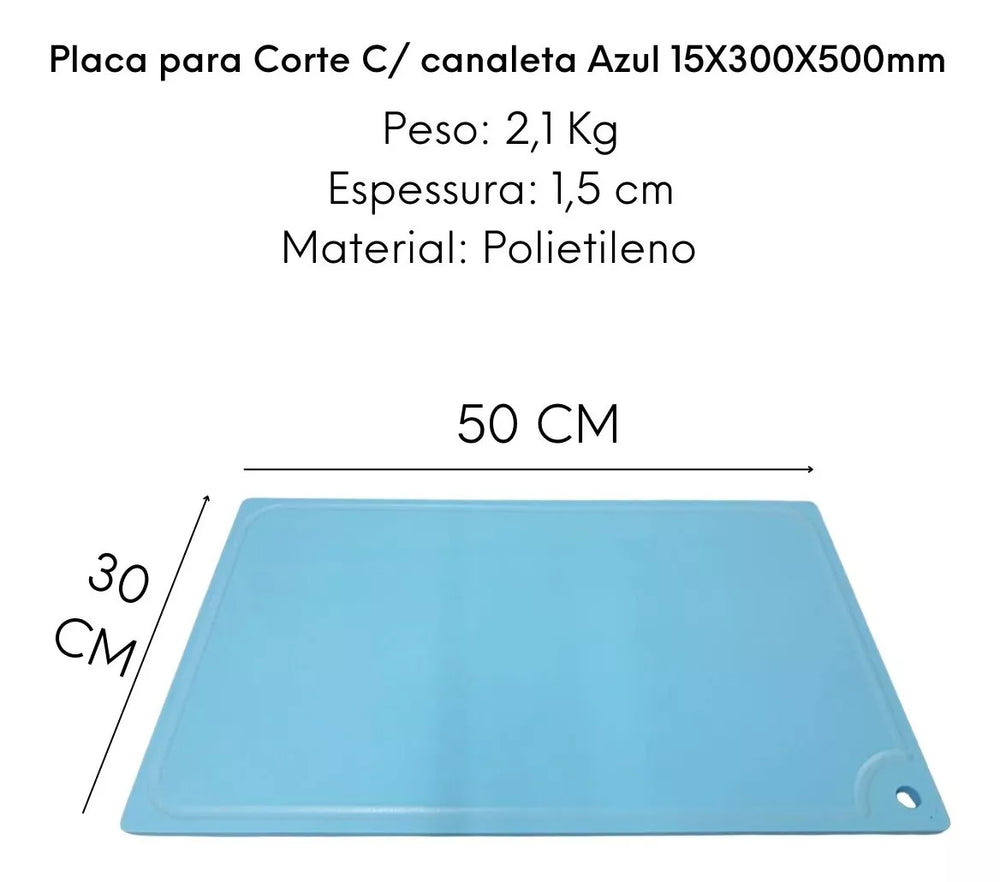 Placa de Corte Com Canaleta Azul 50cm - A Gourmet