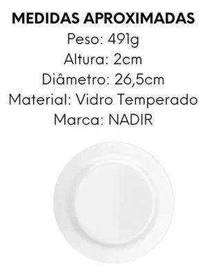 Prato Raso Menu Opaline Vidro Temperado Nadir