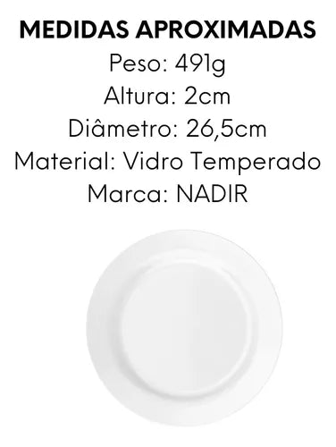 Prato Raso Menu Opaline Vidro Temperado Nadir
