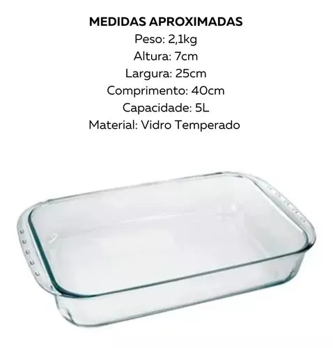 Travessa Lasanha 5L de Vidro Temperado Sem Tampa Nadir