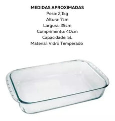 Travessa Lasanha 5L de Vidro Temperado Sem Tampa Nadir