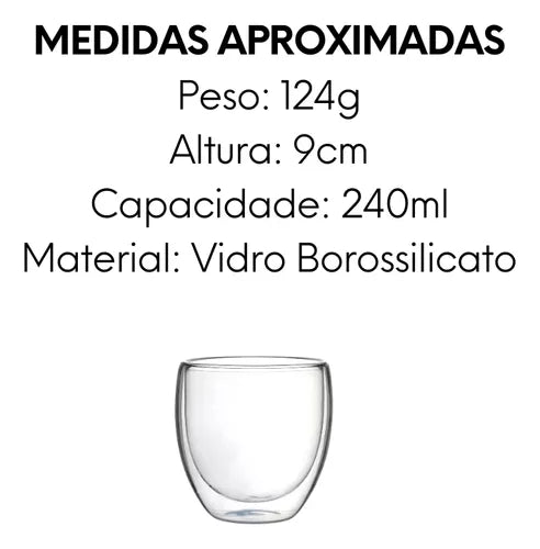 Conjunto 2 Copos Coffe de Vidro Borossilicato 240ml - A Gourmet
