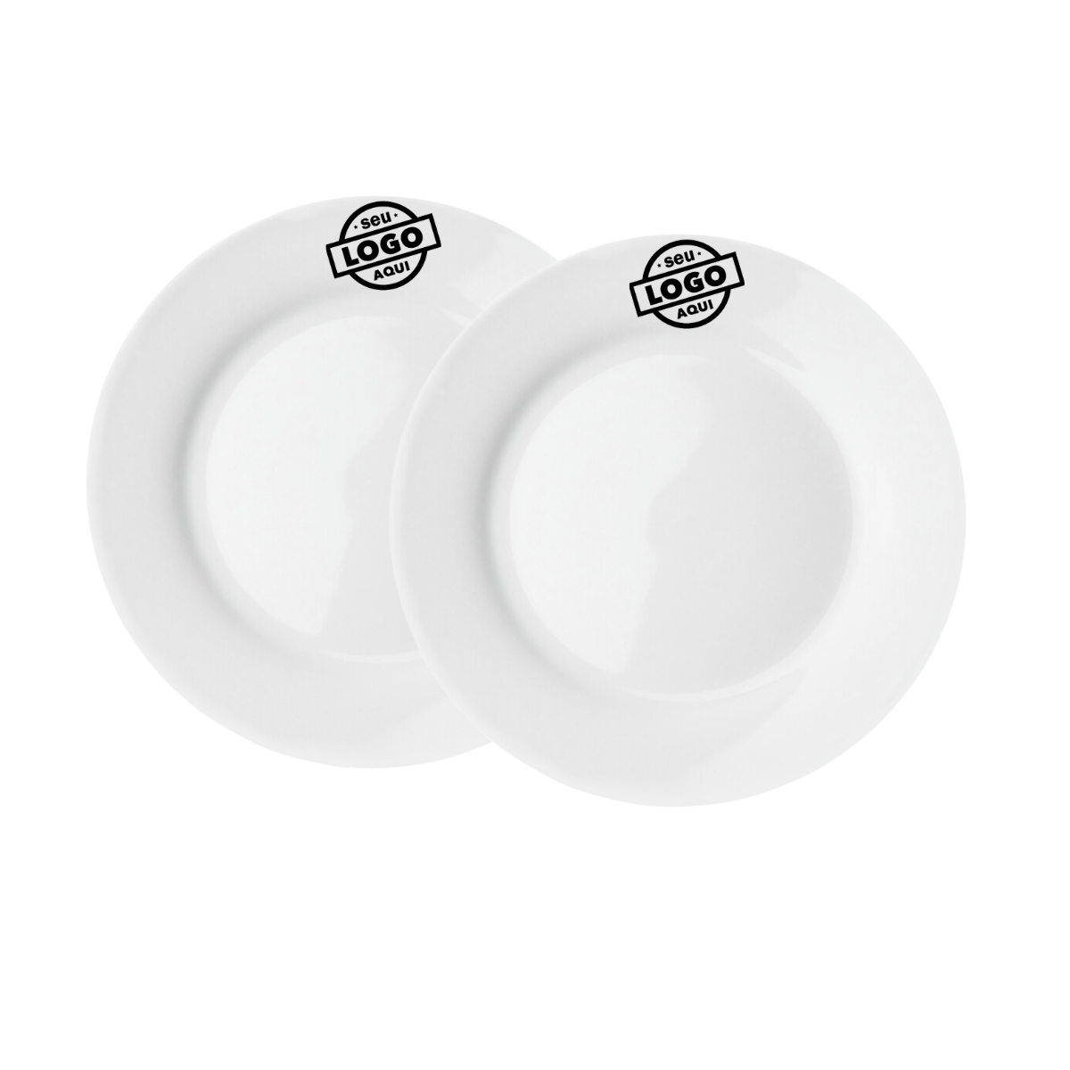 Kit 50 Prato Raso Bianco Flat 28cm Com Sua Marca - A Gourmet