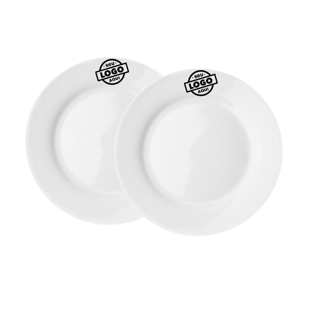 Kit 50 Prato Raso Bianco Flat 28cm Com Sua Marca - A Gourmet
