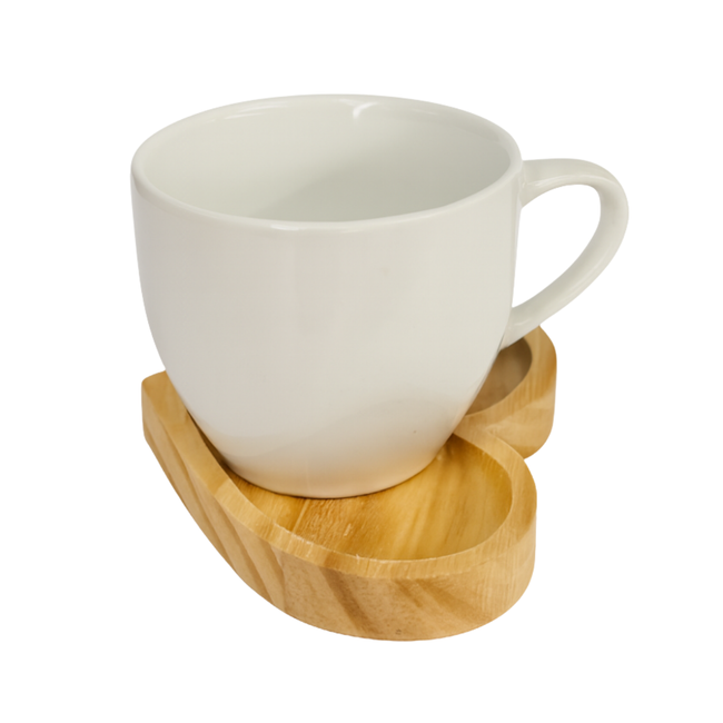 Xícara Porcelana Com Pires Coração Madeira Hover Image