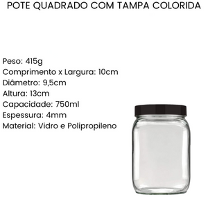 Pote Quadrado de Vidro Tampa Sortida Invicta