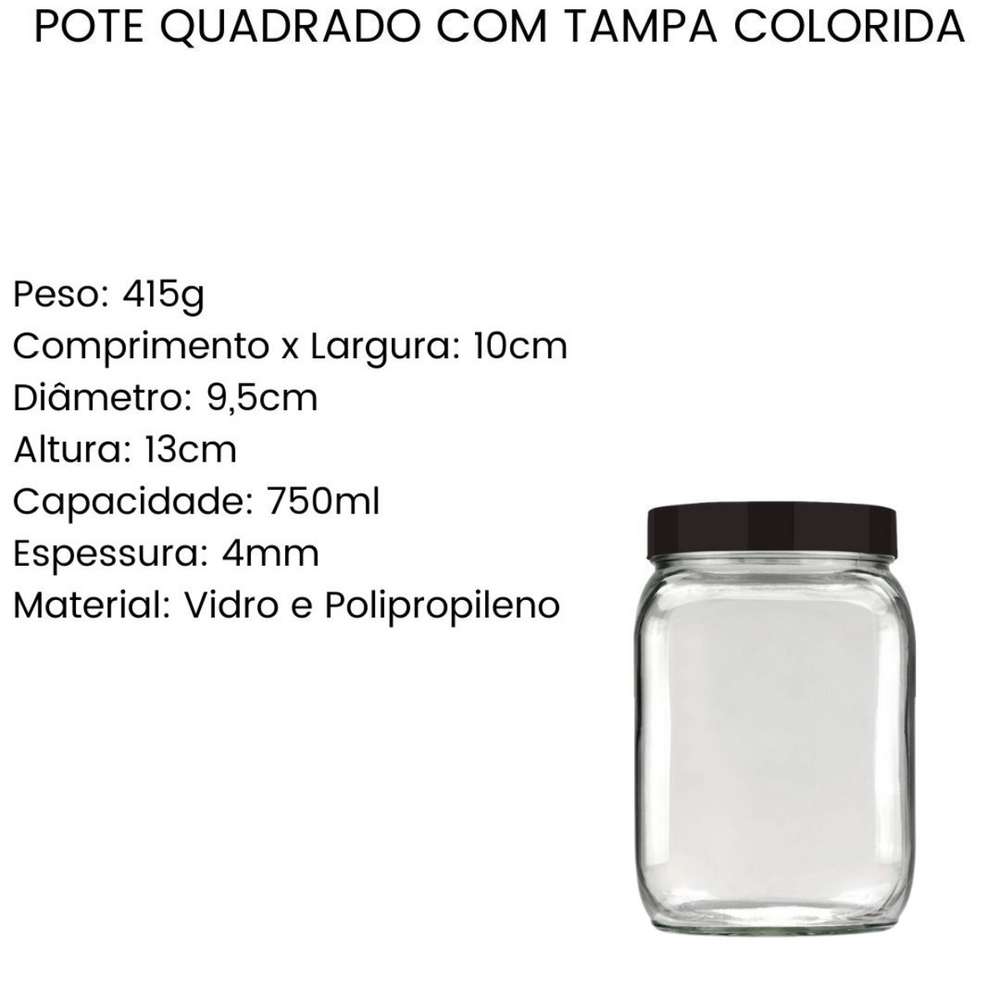 Pote Quadrado de Vidro Tampa Sortida Invicta