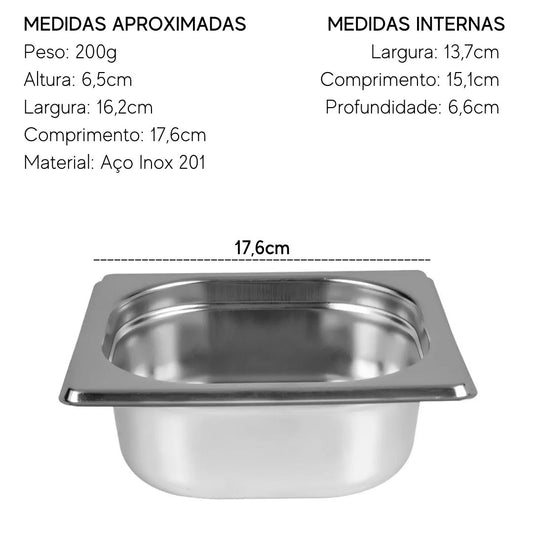 Cuba GN 1/6 Sem Alça em Aço Inox