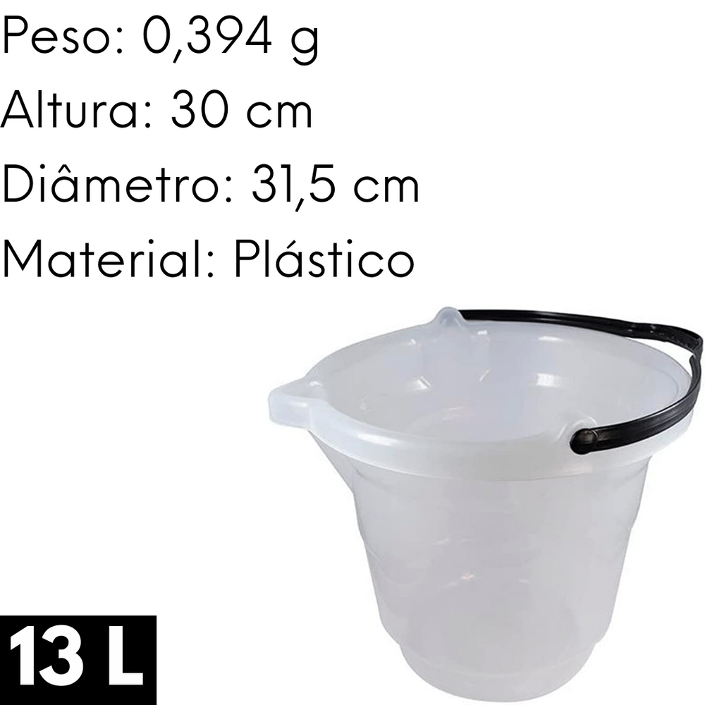 Balde Com Alça Platico Transparente 13L Erca Plast