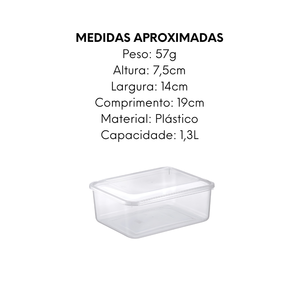 Pote Retangular G Transparente 1,3L - A Gourmet