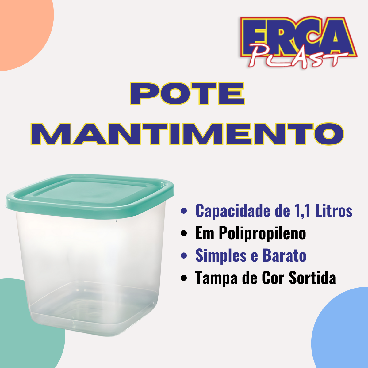 Pote Mantimento Quadrado Tampa Sortida 1,1L - A Gourmet