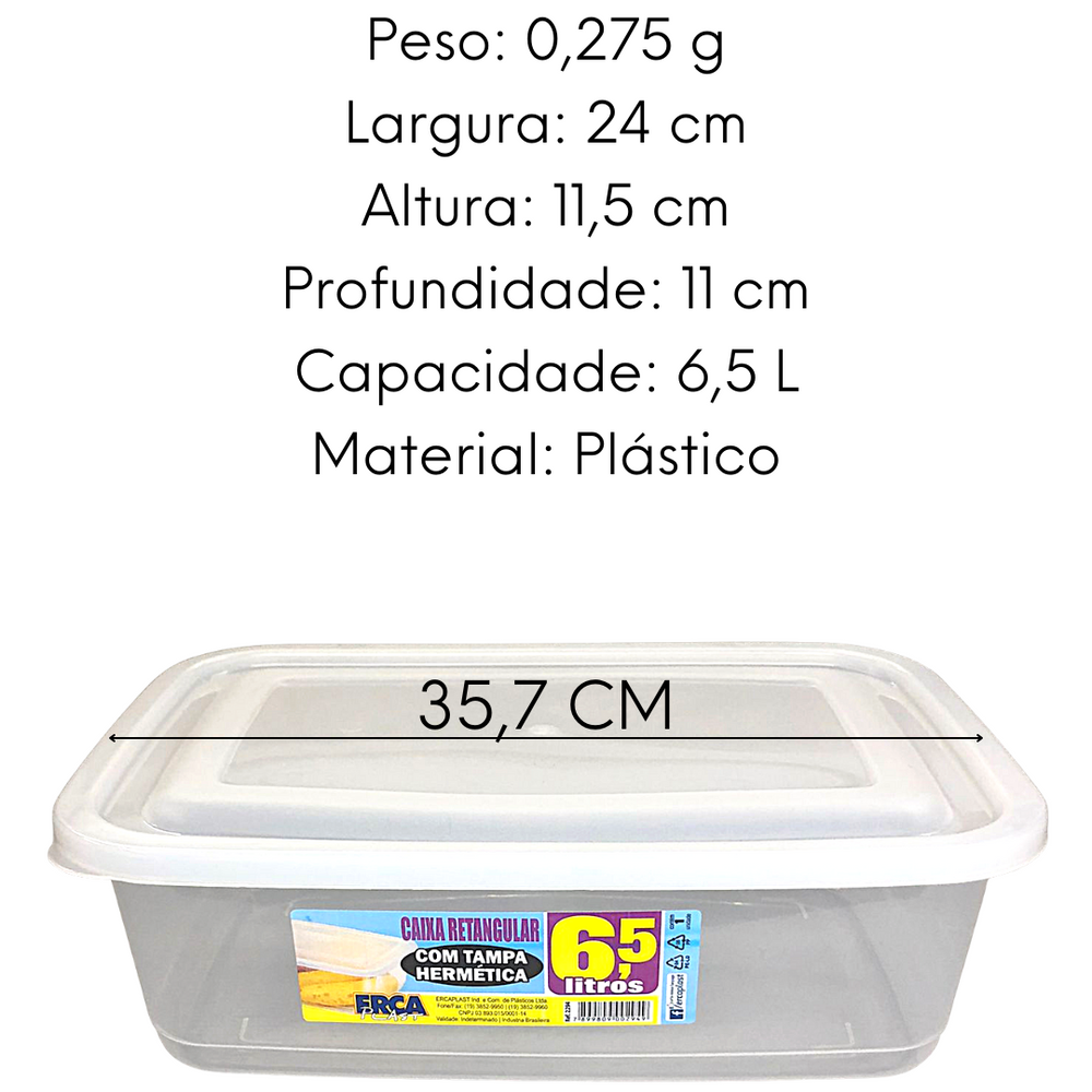 Caixa Retangular Tampa Hermética 6,5L - A Gourmet