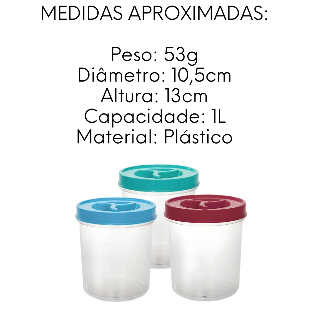 Pote Mantimento Redondo Sortido de Plastico 1L - A Gourmet