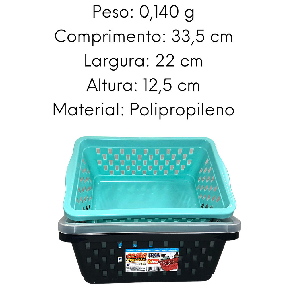 Cesta Organizador Sortido de Polipropileno 6L Erca Plast