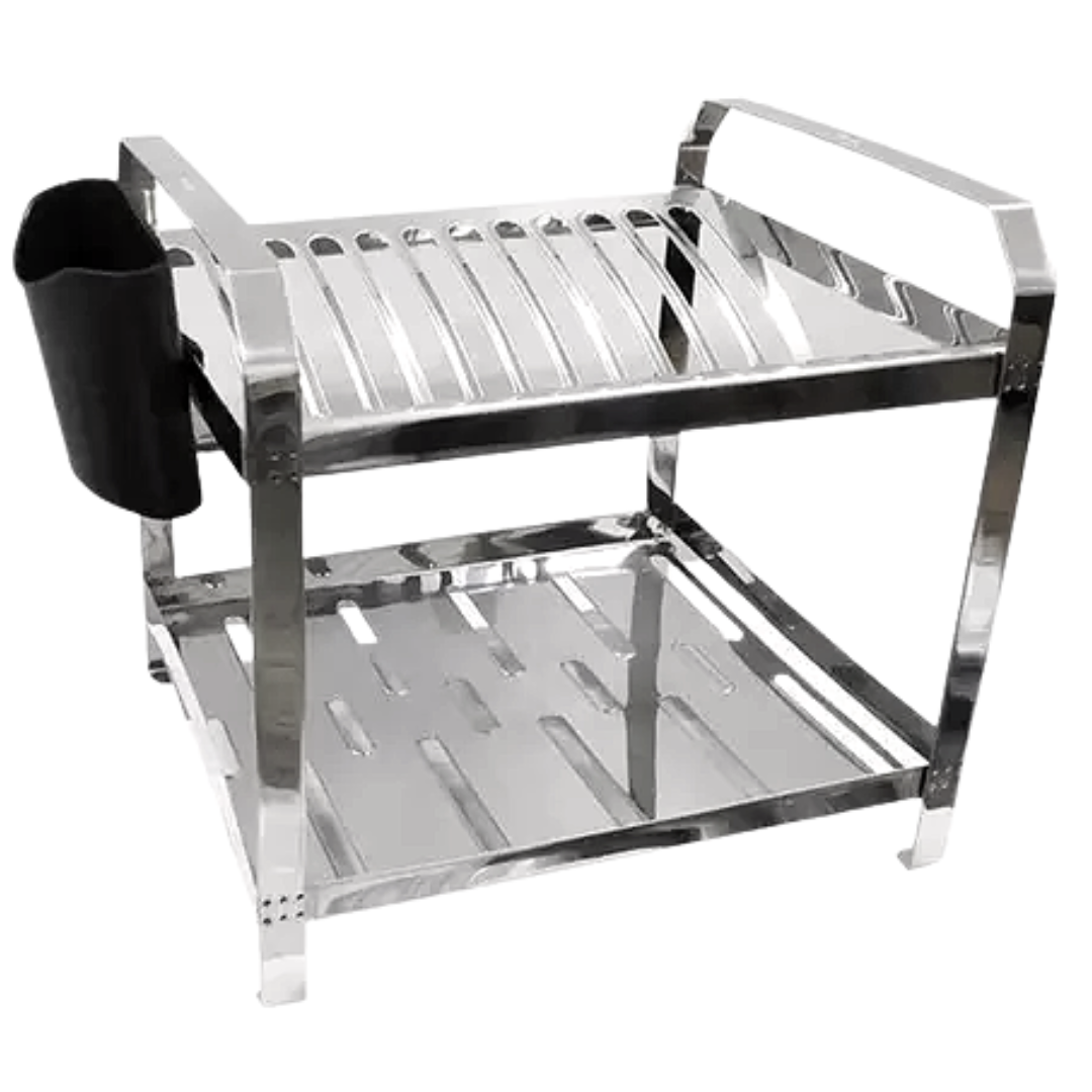 Escorredor em Aço Inox Polido 12 Pratos e Porta Talher Dinox