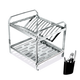 Escorredor em Aço Inox Polido 12 Pratos e Porta Talher Dinox
